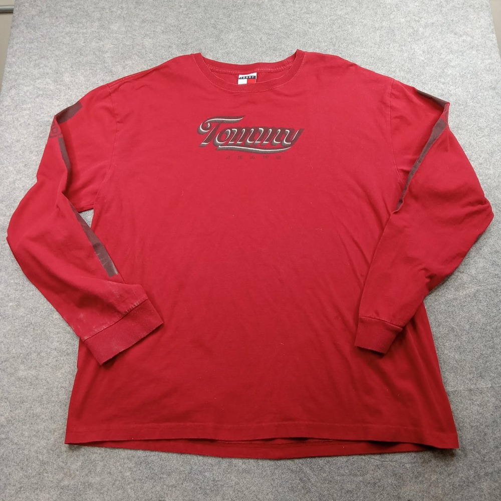 Tommy Jeans Shirt Mens XXL Vintage Red Long‎ Sleeve Logo Spell Out Graphic
